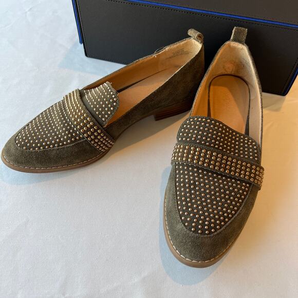 CROWN VINTAGE Lorina - Women's Suede Studded Loafers - Olive Green | Size 8.5 - Picture 1 of 9